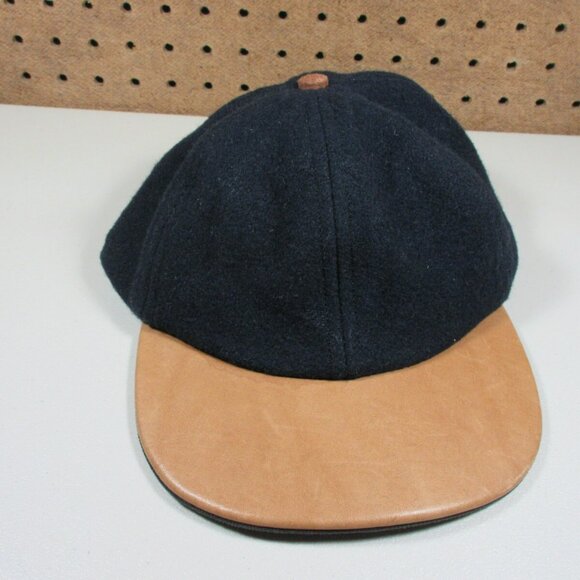 COACH mens navy wool an tan leather bill strapback baseball cap - Picture 1 of 7